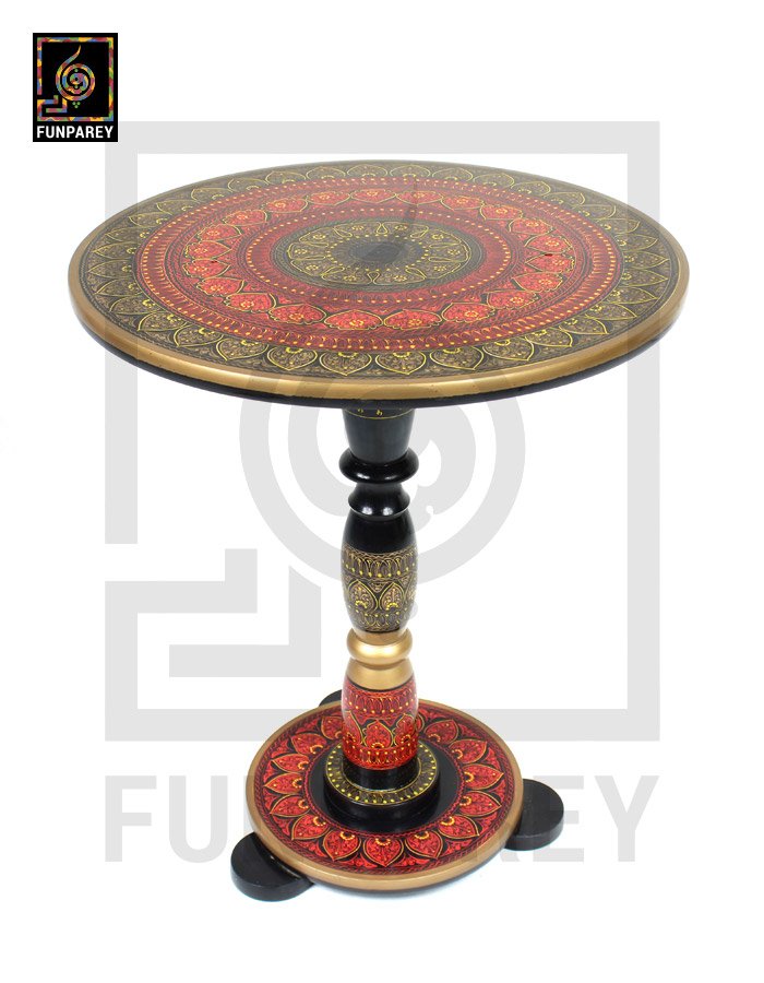 Wooden Table with Nakshi Art – 16″ Red