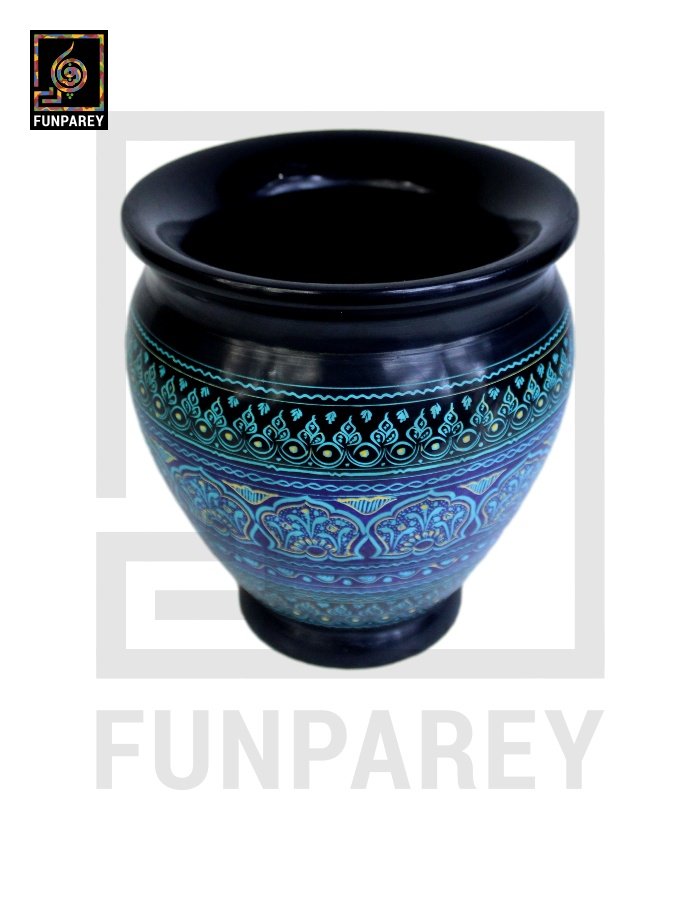 Wooden Vase Planter Essex with Naqshi Art blue