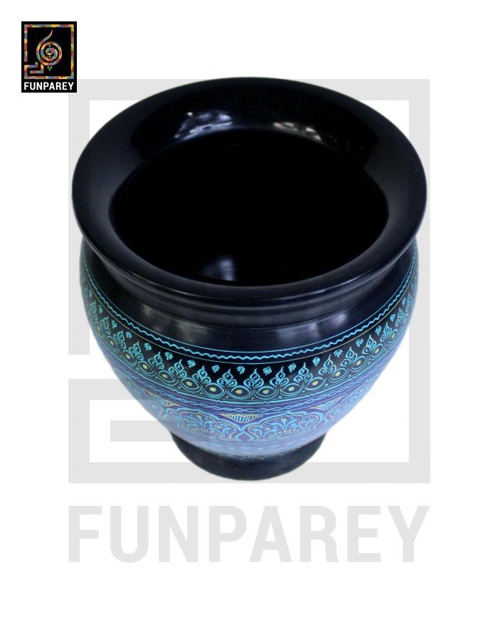 Wooden Vase Planter Essex with Naqshi Art blue