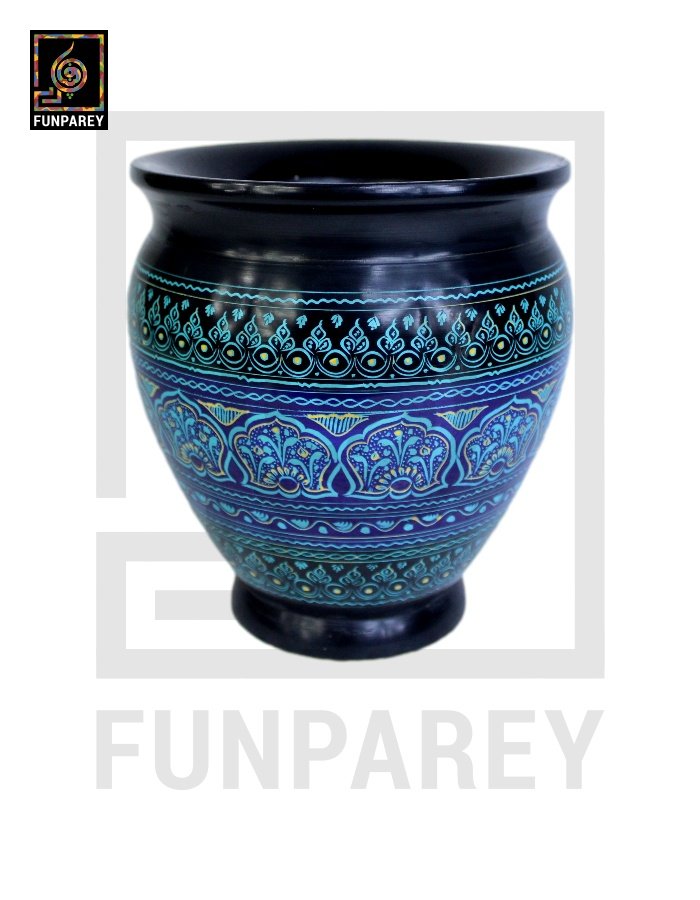Wooden Vase Planter Essex with Naqshi Art blue