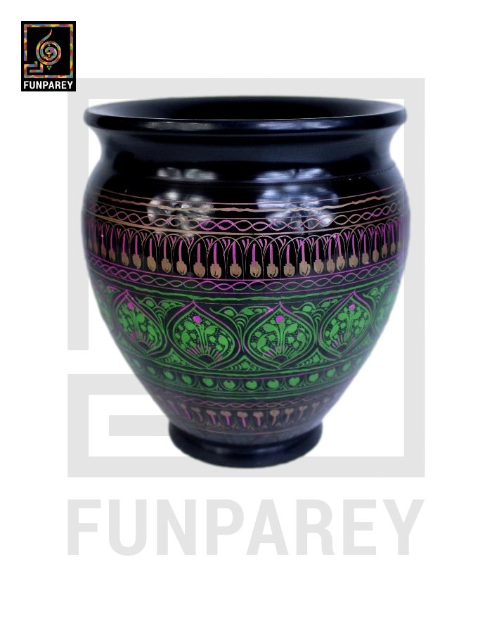 Wooden Vase Planter Essex with Naqshi Art green