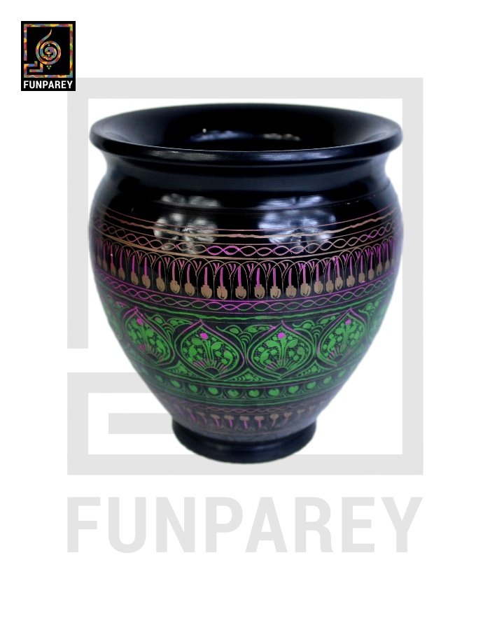 Wooden Vase Planter Essex with Naqshi Art green