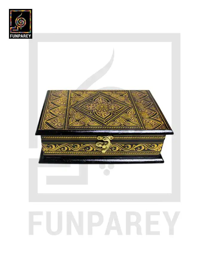 Wooden Jewelry Box Edged 8/5 with Nakshi Art Golden