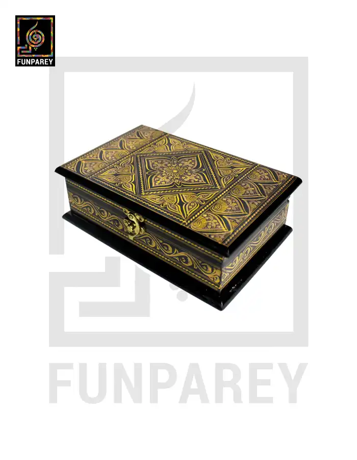 Wooden Jewelry Box Edged 8/5 with Nakshi Art Golden