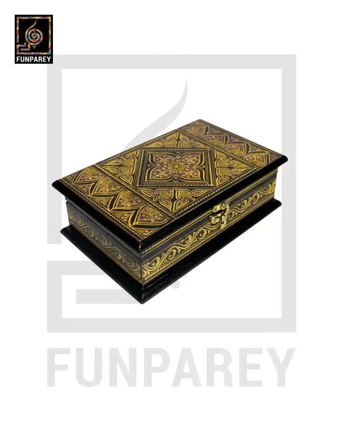 Wooden Jewelry Box Edged 8/5 with Nakshi Art Golden