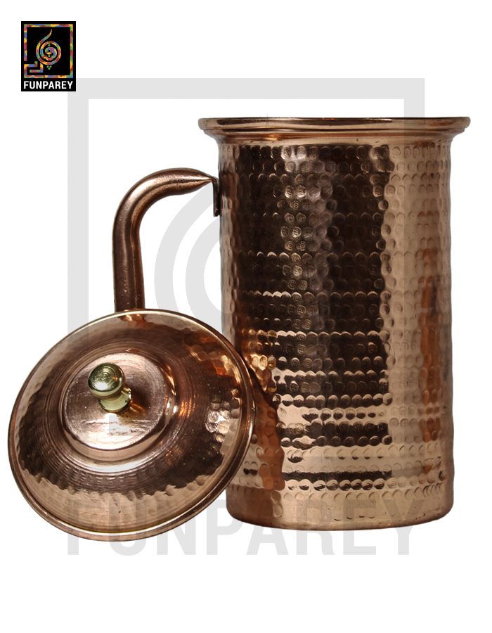 Galvanized Copper Jug With Hammered Design 10"