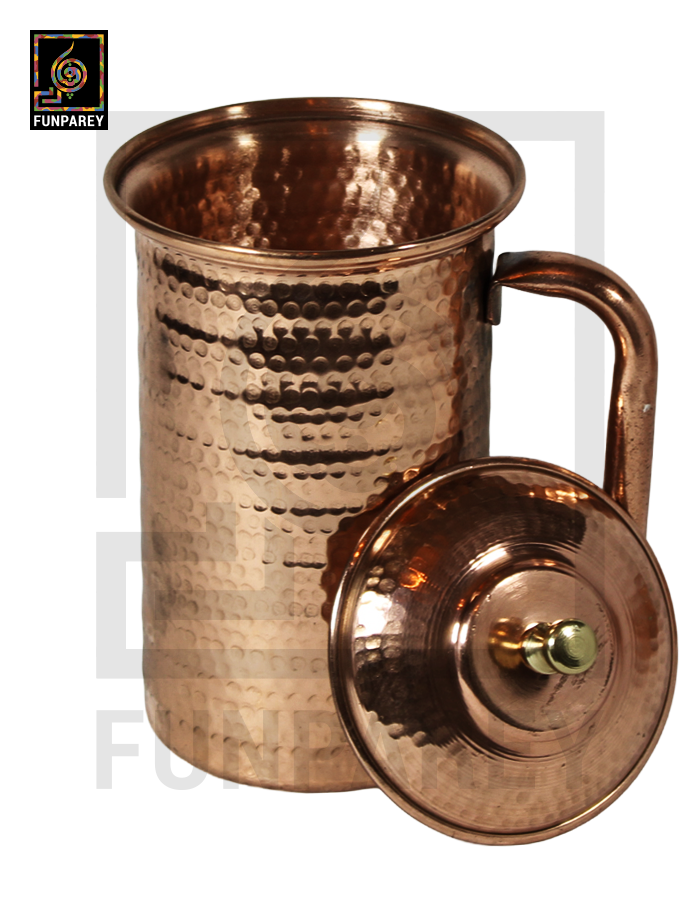 Galvanized Copper Jug With Hammered Design 10"