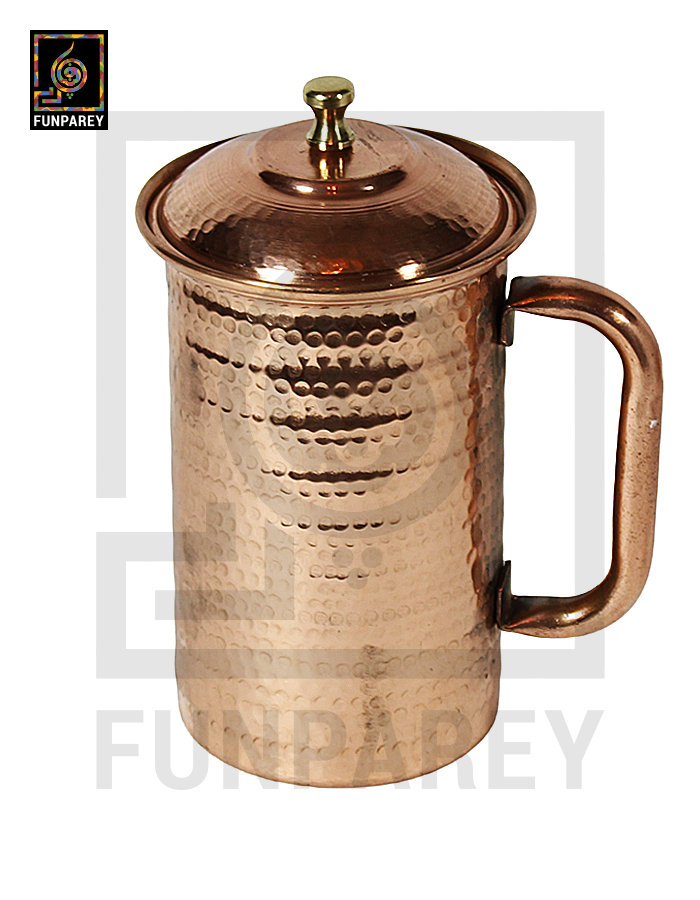 Galvanized Copper Jug With Hammered Design 10"