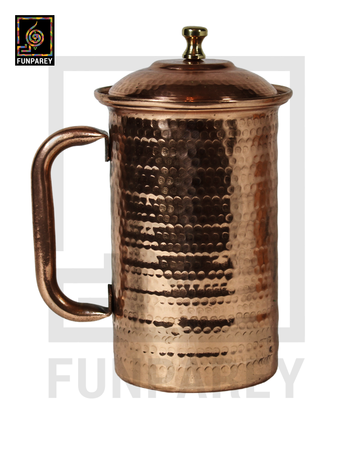 Galvanized Copper Jug With Hammered Design 10"