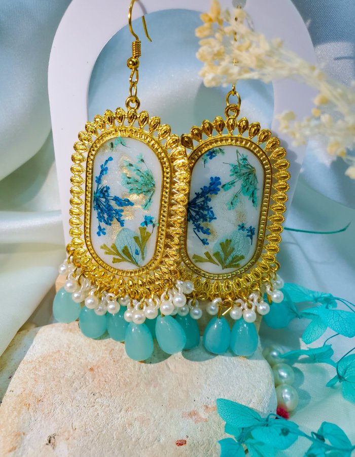 Golden Azure Blossom Earrings
