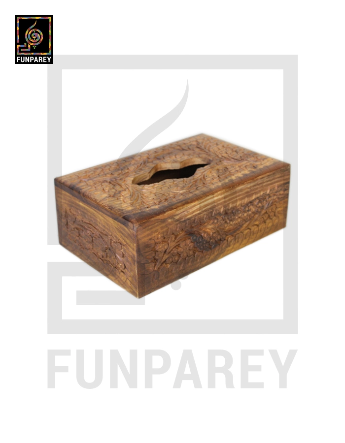 Hand Carved Wooden Tissue Box – Small