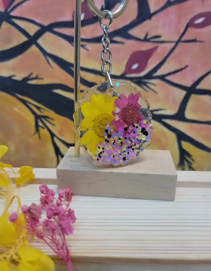 Hand Crafted Resin Made Keychain - Flora Fused