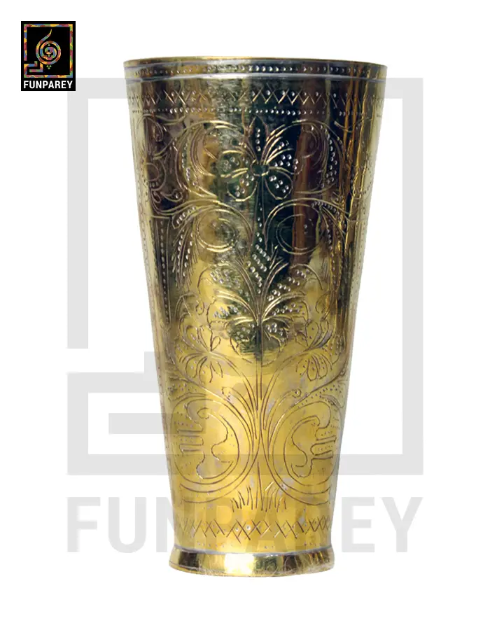 Handcrafted Antique Brass Glass with Embossed Motif Designs - Extra Large