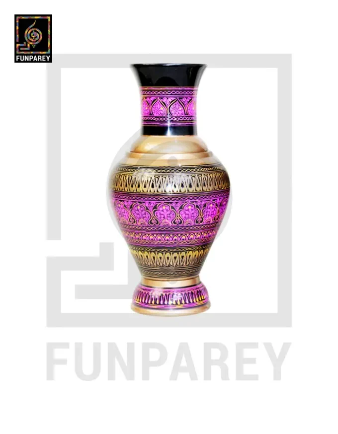 Handmade Wooden Vase with Nakshi Art – 13″ Majenta