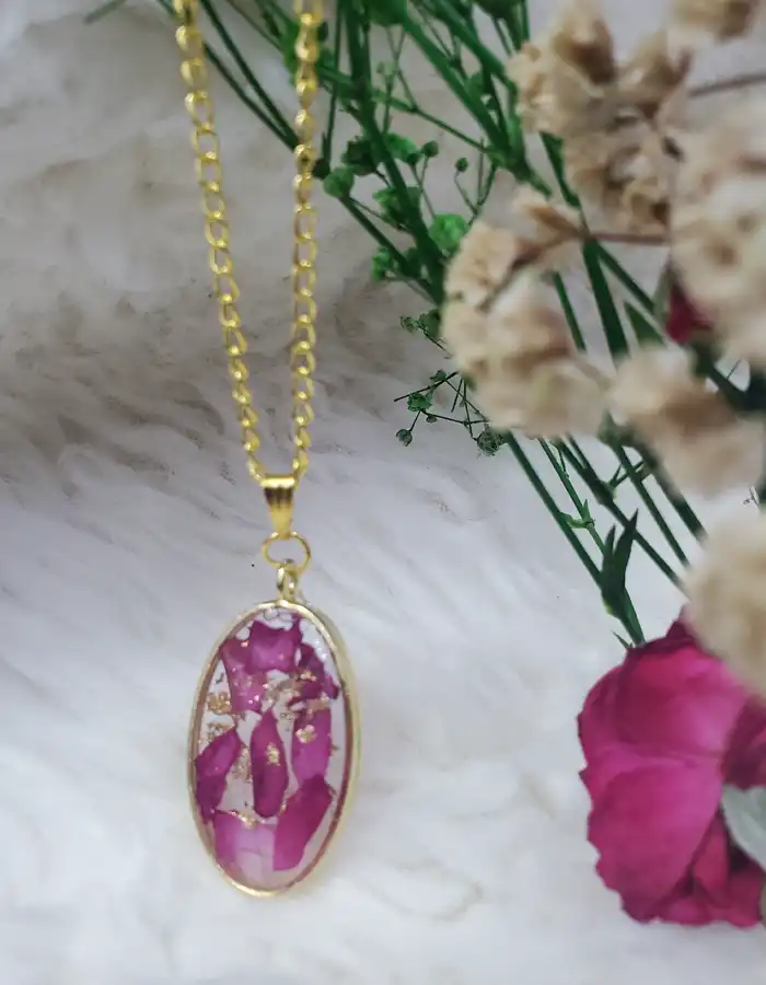 Oval Resin Pendant - Tempest Of Petals