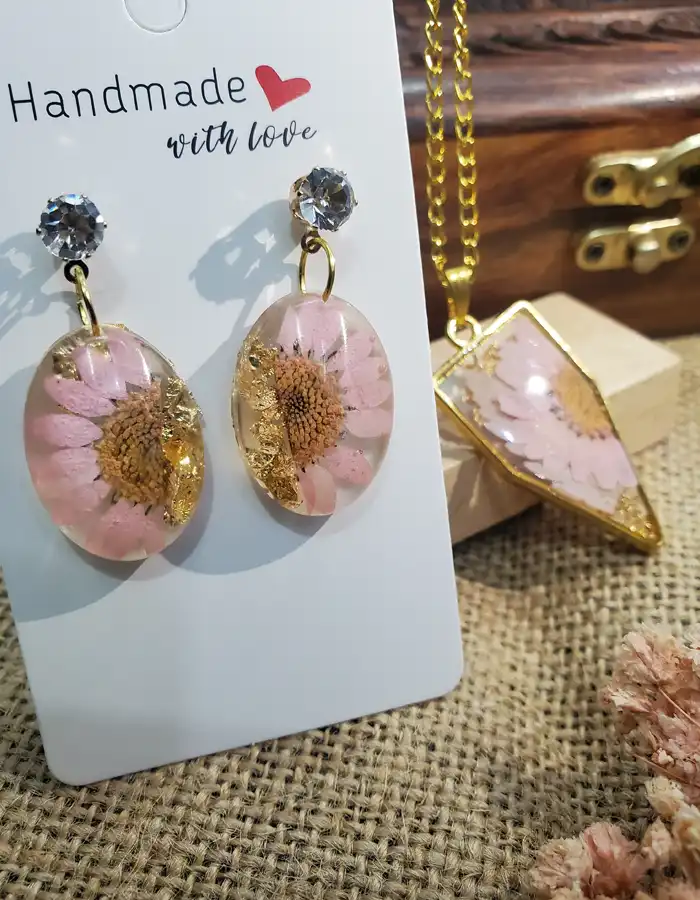 Resin Jewellery Set Earrings & Pendant