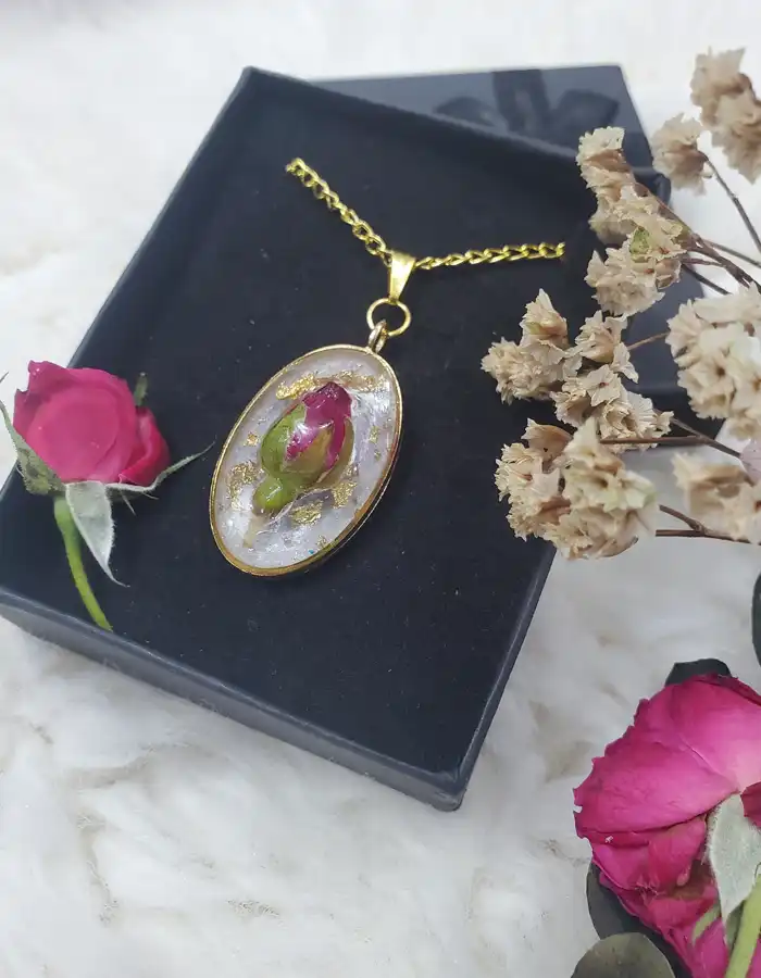 Resin Pendant - Rose Bud Held In Time