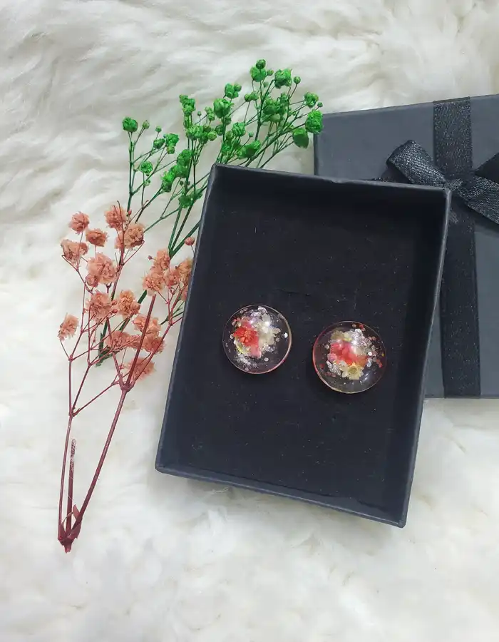 Round Resin Earrings - Garden of Echoes