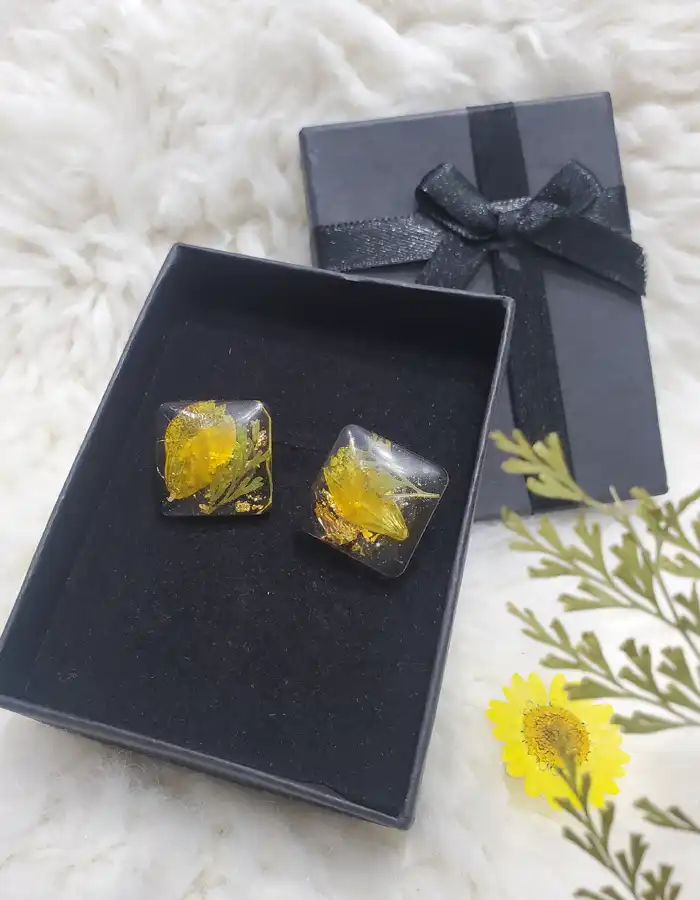 Square Resin Earrings - Solstice Bloom