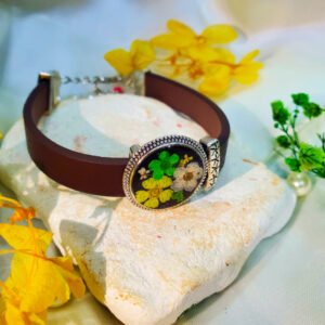 Wildflower Charm Leather Strap Bracelet