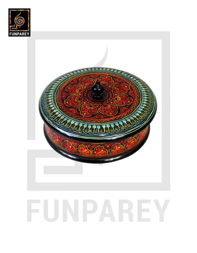 Wooden Candy Bowl 6″ with Nakshi Art Flat Surface Red