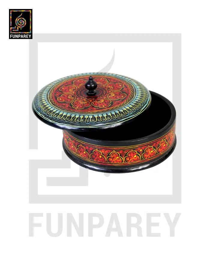 Wooden Candy Bowl 6″ with Nakshi Art Flat Surface Red