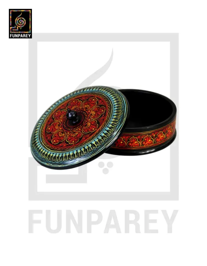 Wooden Candy Bowl 6″ with Nakshi Art Flat Surface Red