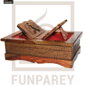 Hand-Carved Wooden Quran Box with Integrated Rehal Stand